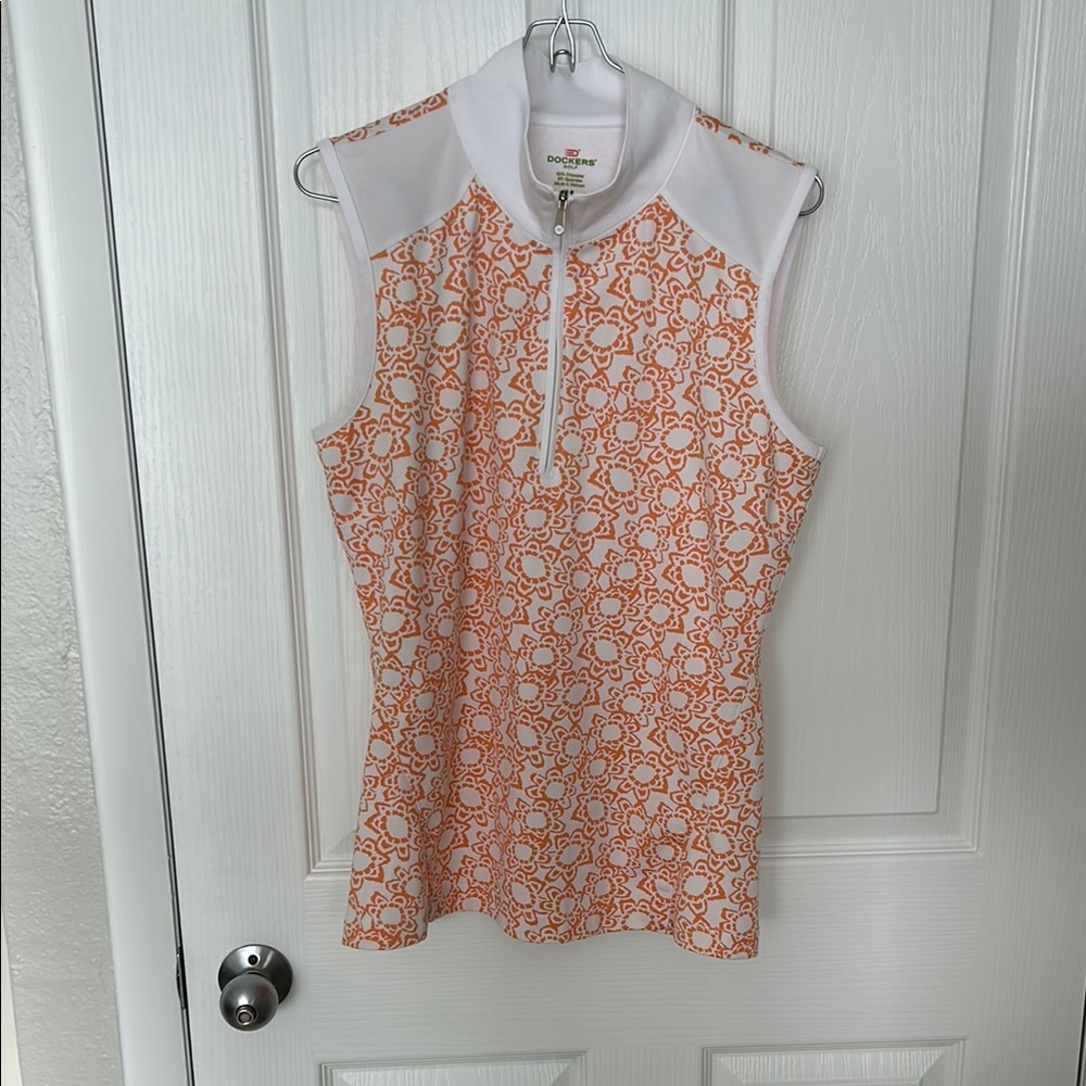 Dockers Women's Orange/white Sleeveless Golf Top